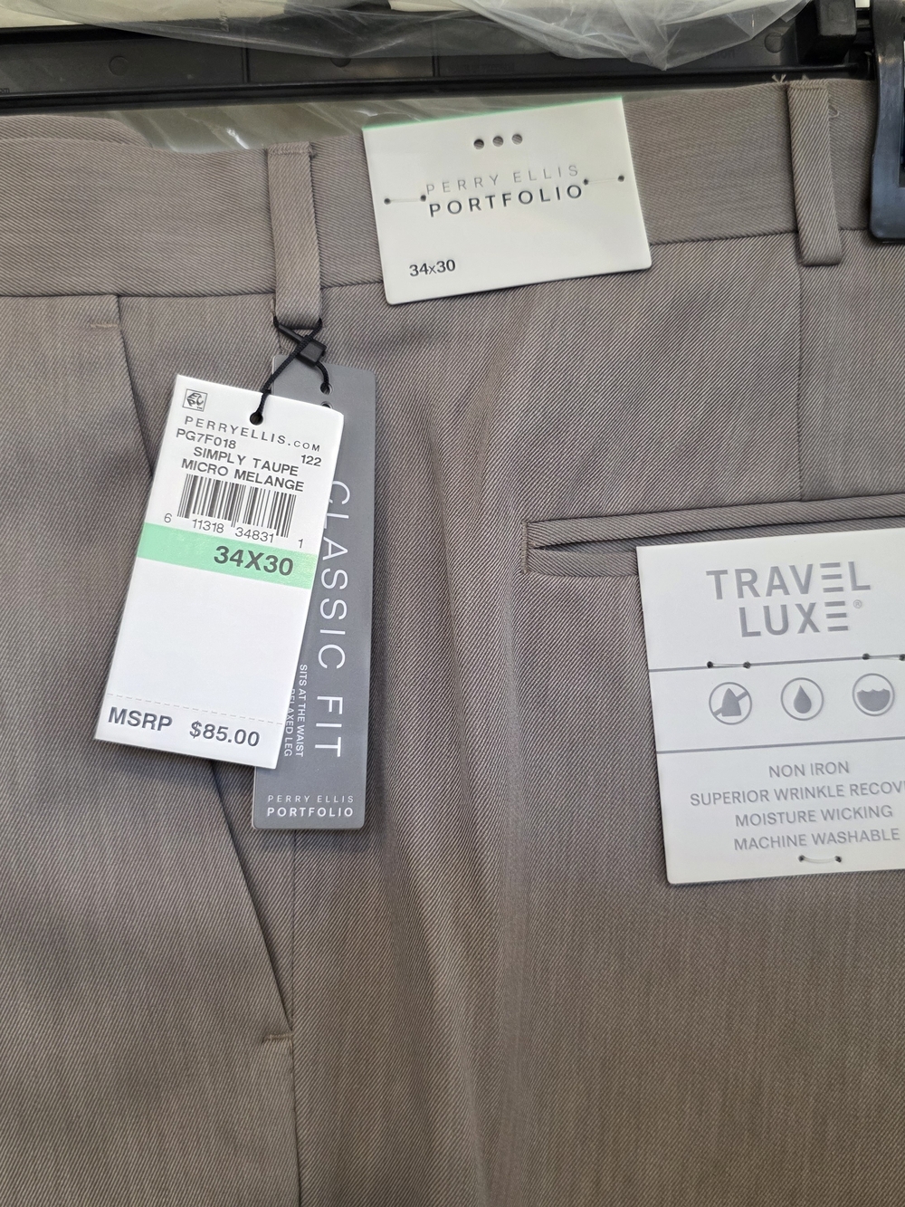 34x30 Perry Ellis Portfolio Men’s Classic Fit Taupe Dress Pants